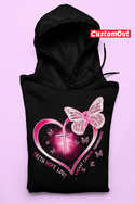 Breast cancer heart cross butterfly gift survivor Hoodie -BLACK