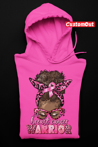 Breast Cancer Warrior Afro Messy Bun- Hoodie