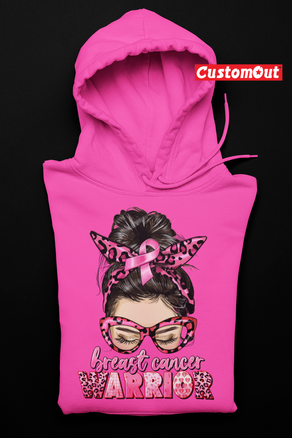 Breast Cancer Warrior Messy Bun- Hoodie