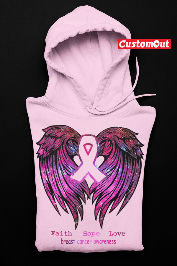 Faith Hope love Breast Cancer Awareness Pink Wings Hoodie -PINK