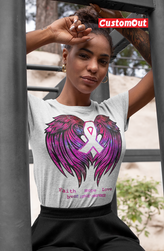 Faith Hope love Breast Cancer Awareness Pink Wings T-Shirt